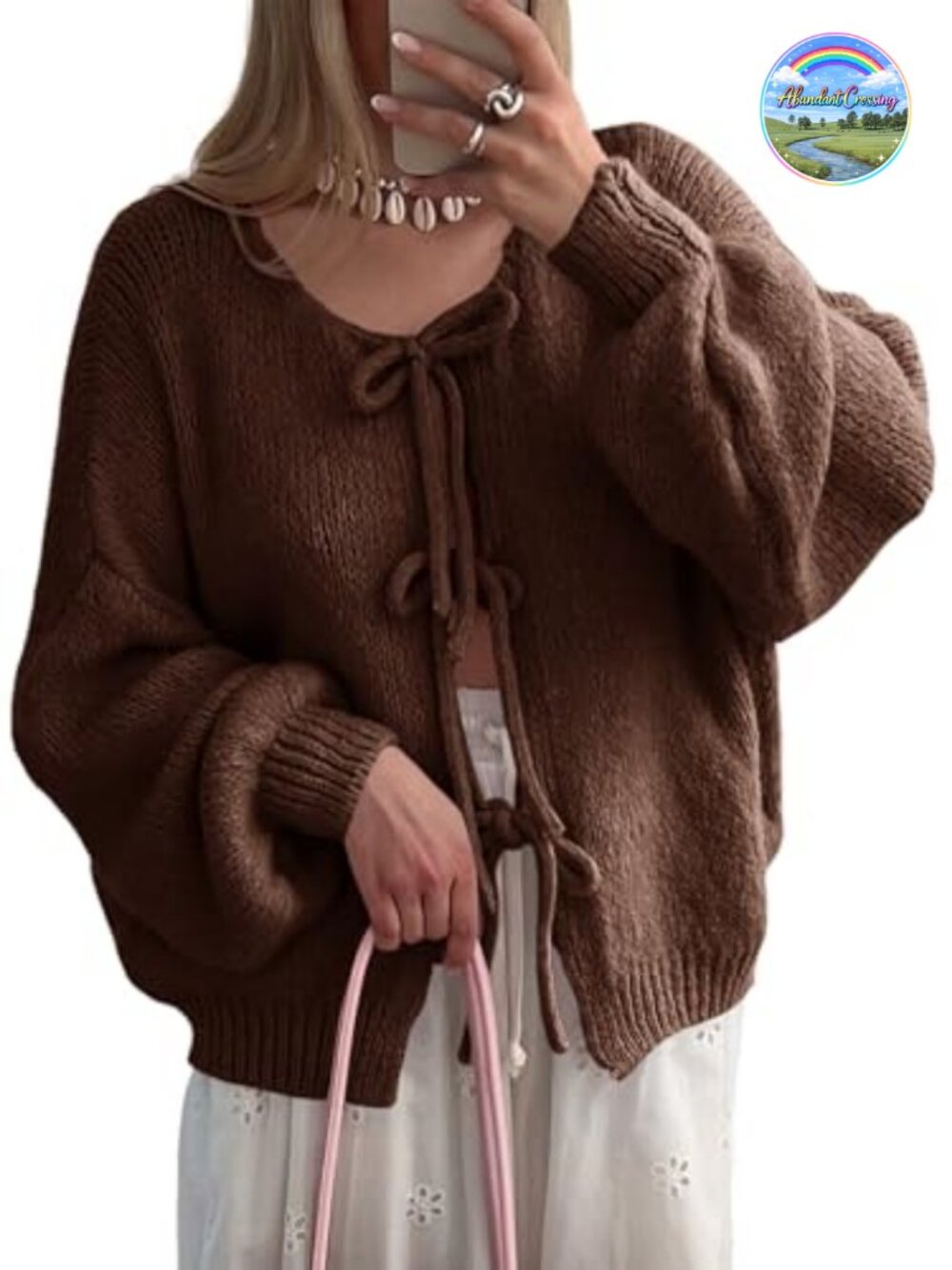 Tie Front Cardigan Oversized Long Sleeve Bow Sweater Ribbed Knit